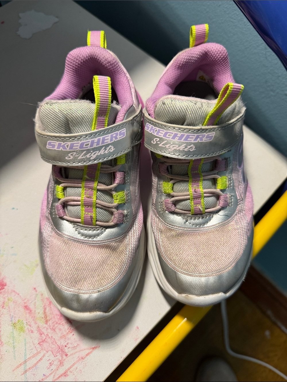 Skechers Kids Light-Up Sneakers in Pink, Silver & Yellow-Green